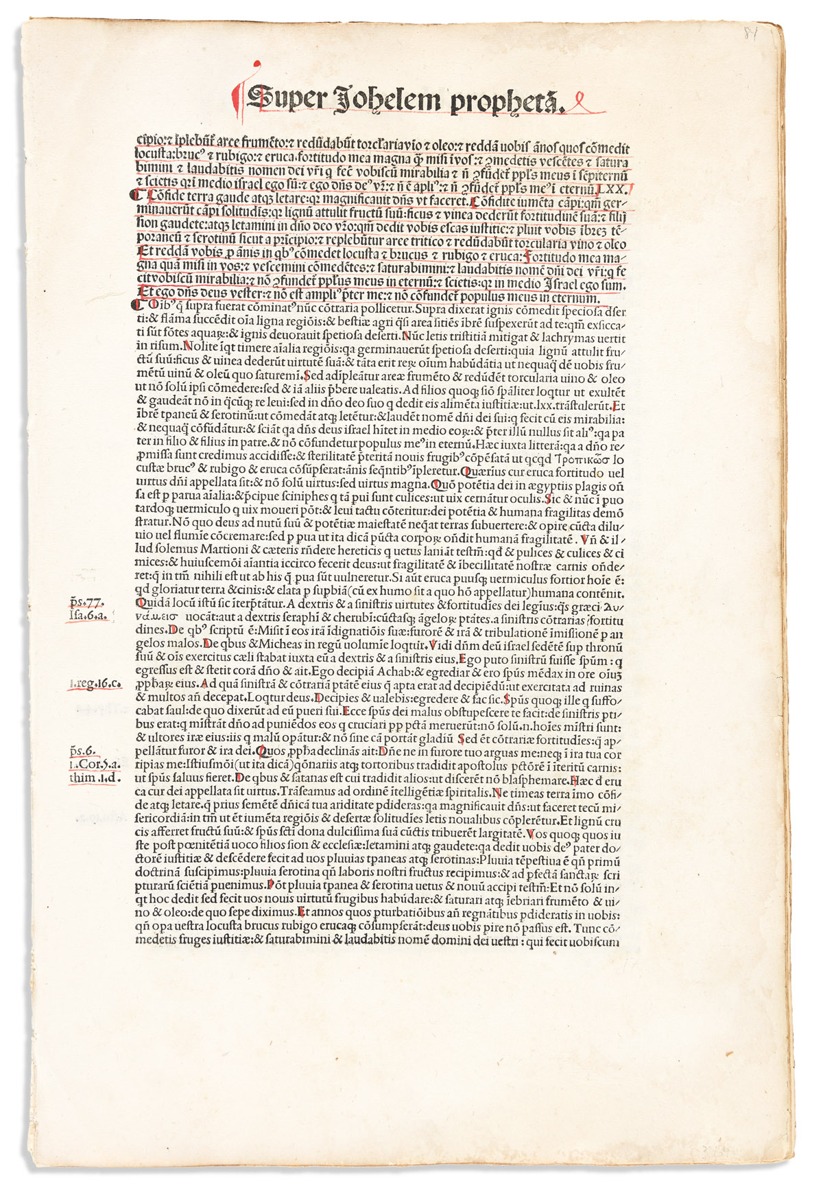 Incunabula Leaves, Latin Bible: Seventeen Examples. [from] Saint Jeromes Commentaria in Bibliam, ed. Bernardinus Gadolus.